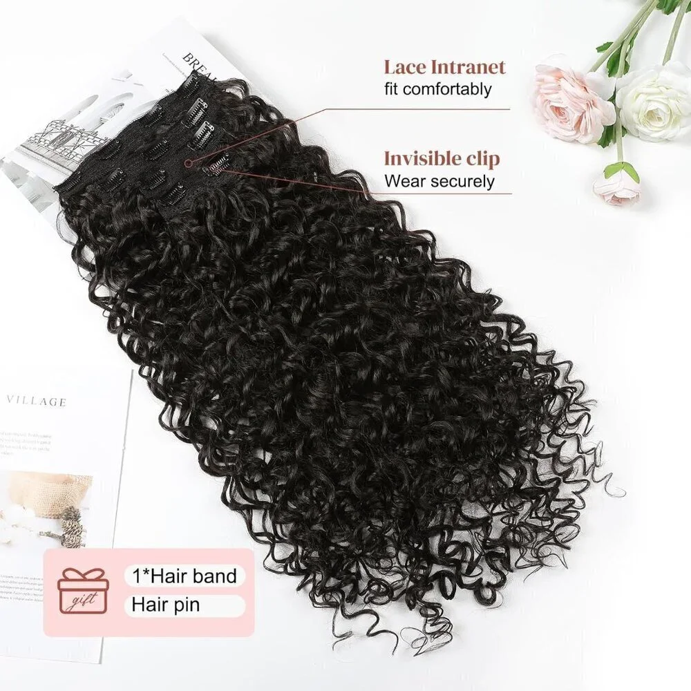 4PC Clip in Hair Extensions, 100％ Pure Protein Silk Curly Hair Extension…